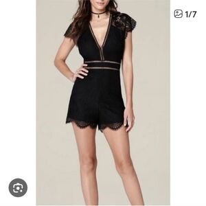 Bebe Lace Black Romper 8 Sheer Back Crochet Trim